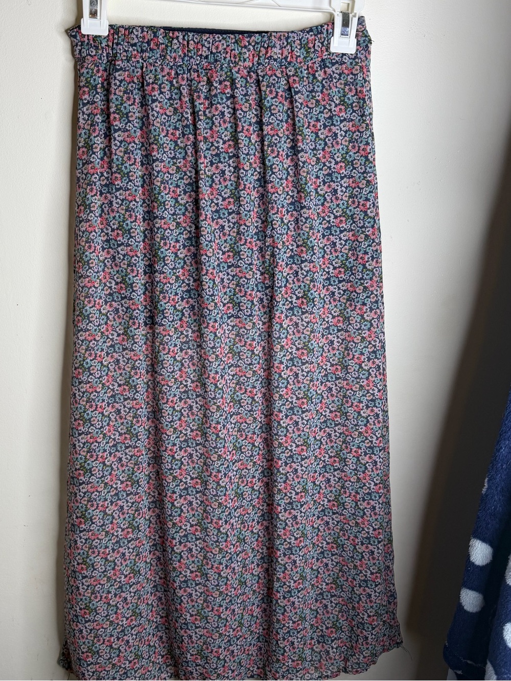 abercrombie kids Navy Floral Maxi Skirt with Pink Accents